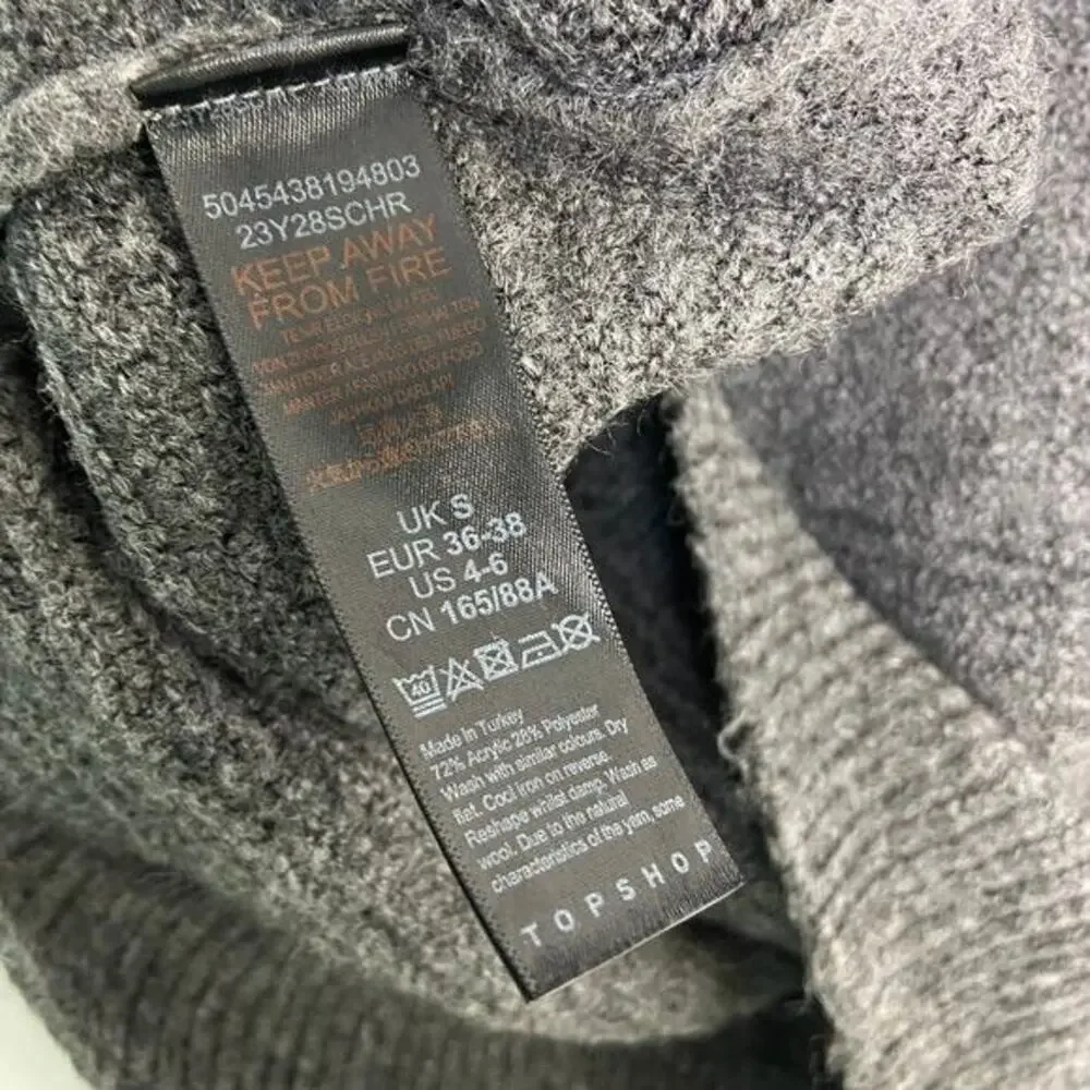 Topshop Gray Mock Neck Asymmetric Zip Neckline Sweater Size Small (4-6)